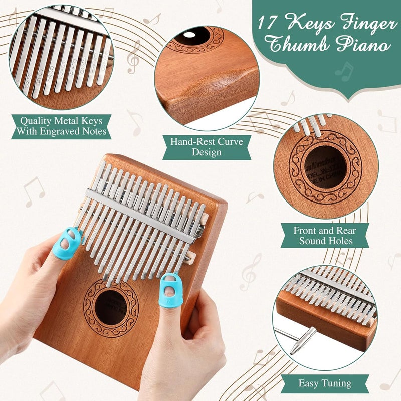 Resholder Rain Drum for Outside Garden Thumb Piano Kalimba Musical Instruments Set 8 Notes 6 Inches Steel Tongue Drum 17 Keys Finger Piano for Adult Beginners Gift for Christmas(Moss Blue) - Image 4